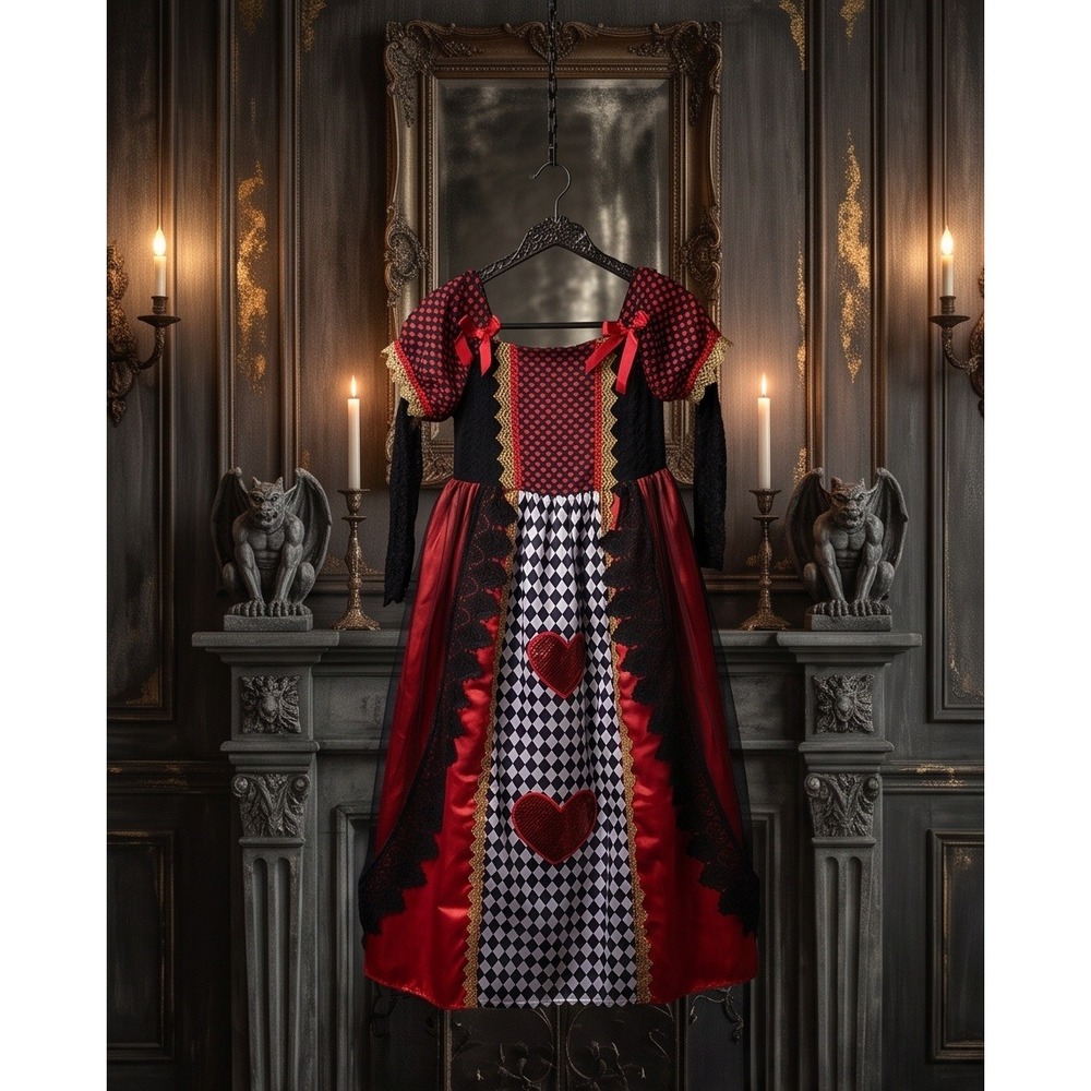 Trish Scully Child Queen of Hearts Costume Dress Red Black Lace Size 12